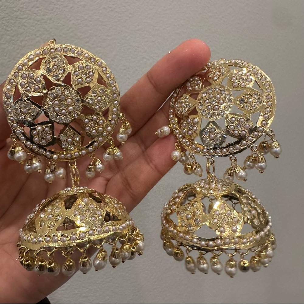 Gold and Silver Jhumka Earrings, Kashmiri earrings